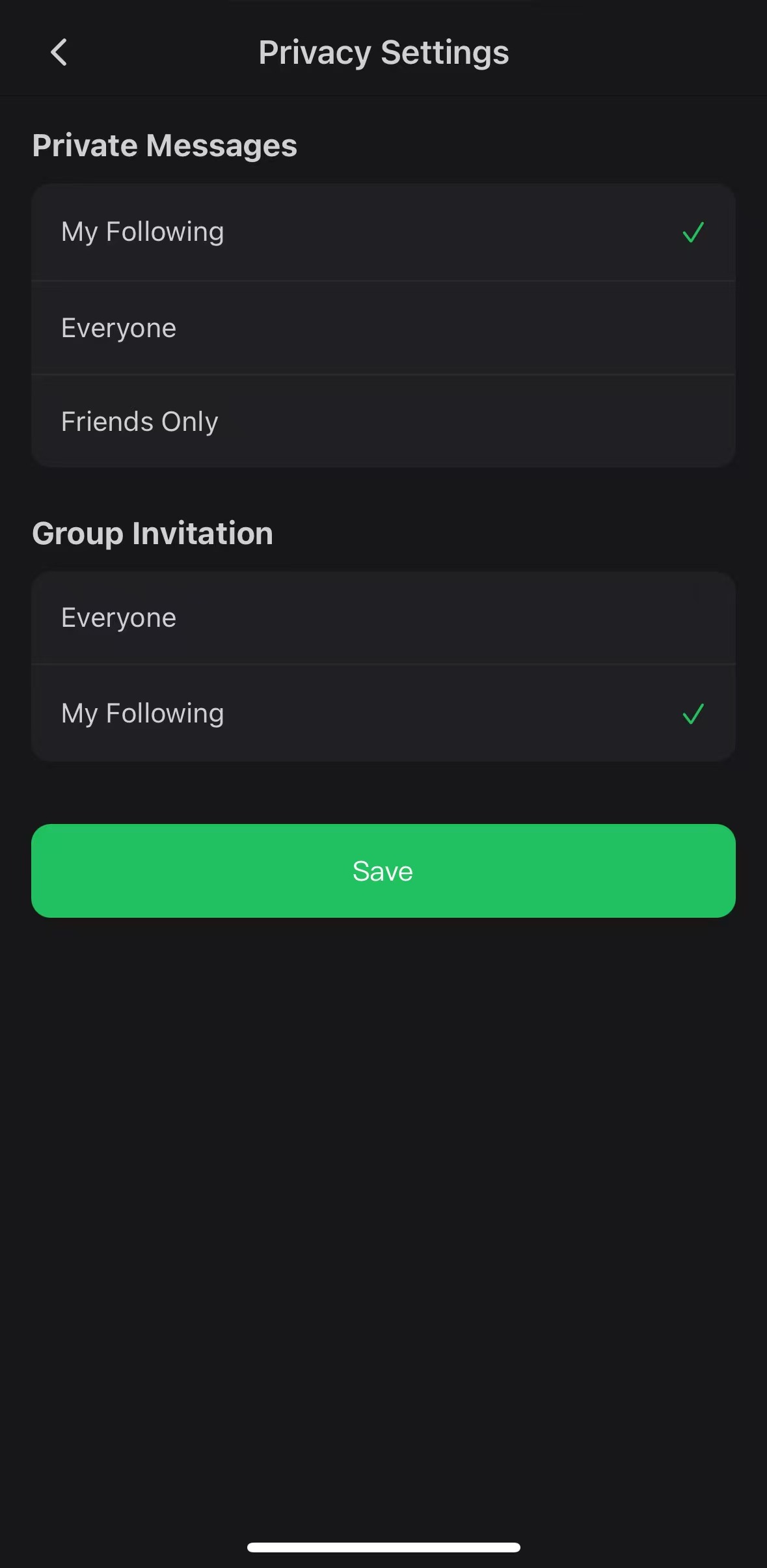 Bot privacy settings for direct messages and group invitations