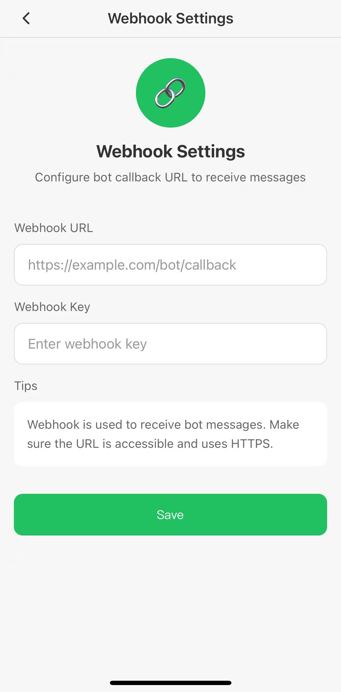 Webhook URL and Webhook Key settings