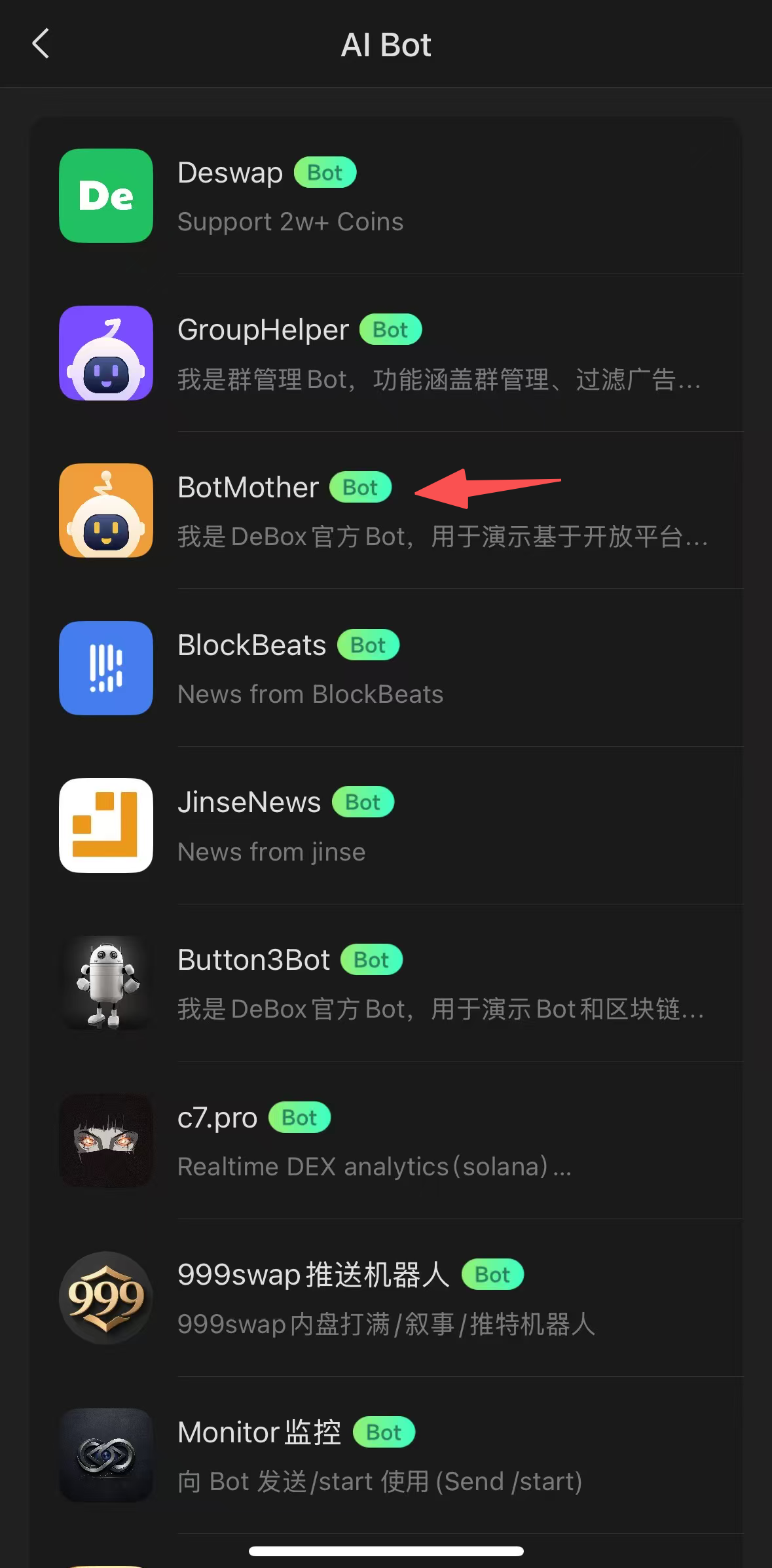 BotMother in the AI Assistant list