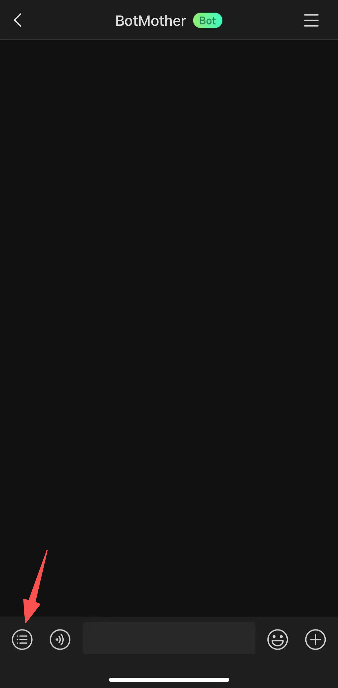 Command button in the lower-left corner of the BotMother chat