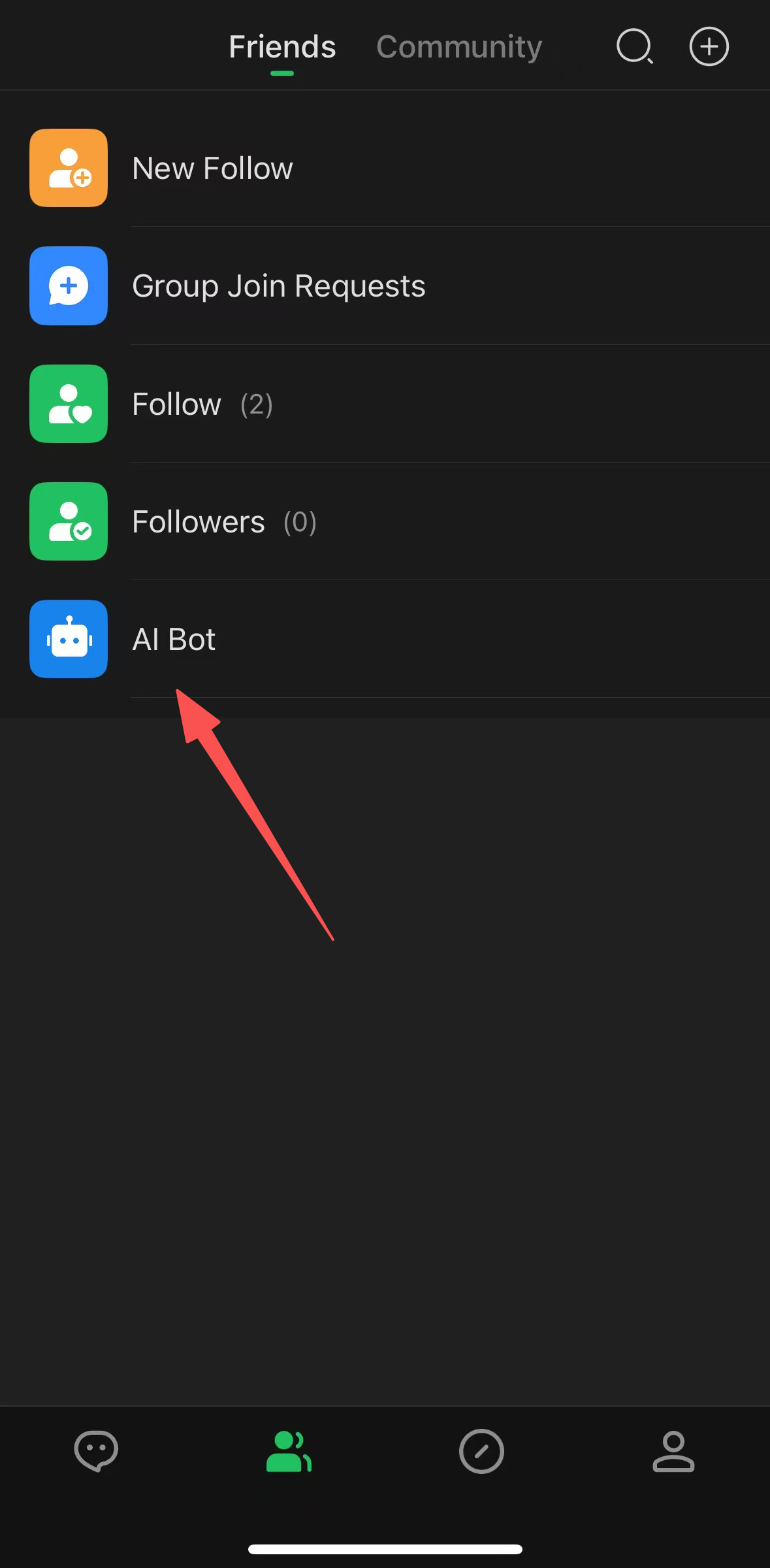 AI Assistant entry on the Friends page