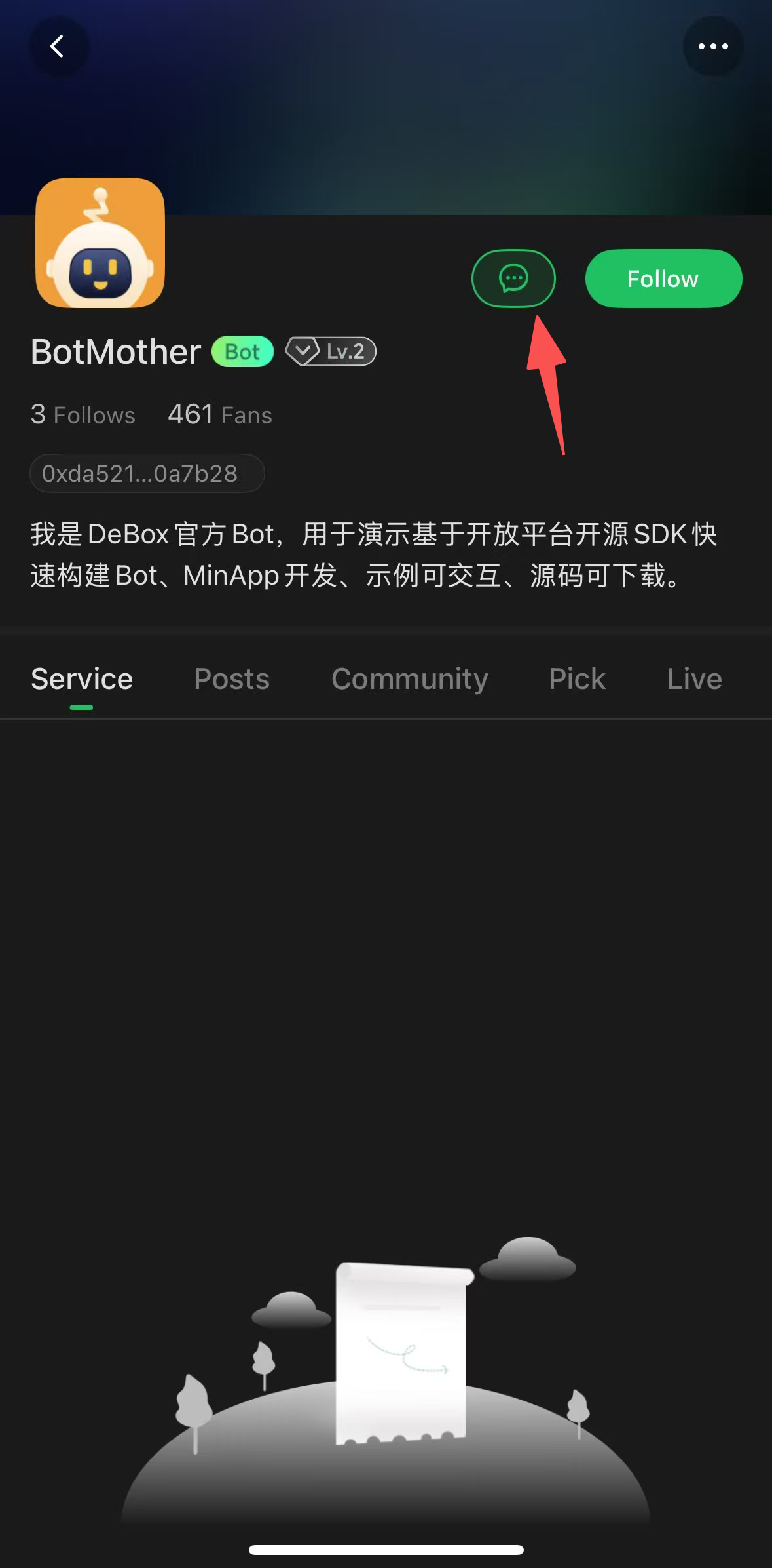 Chat button on the BotMother profile