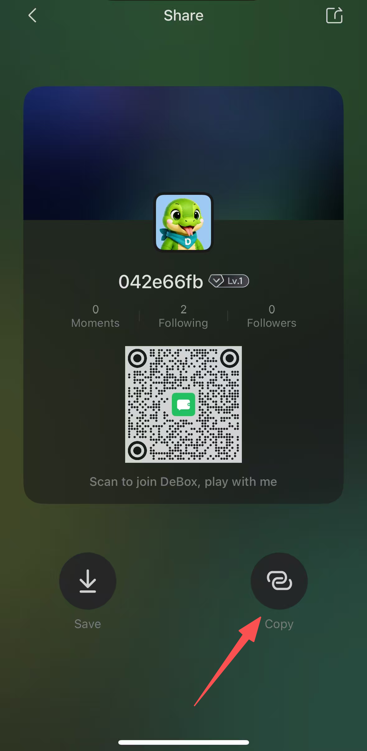Copy the link from the DeBox user profile share page