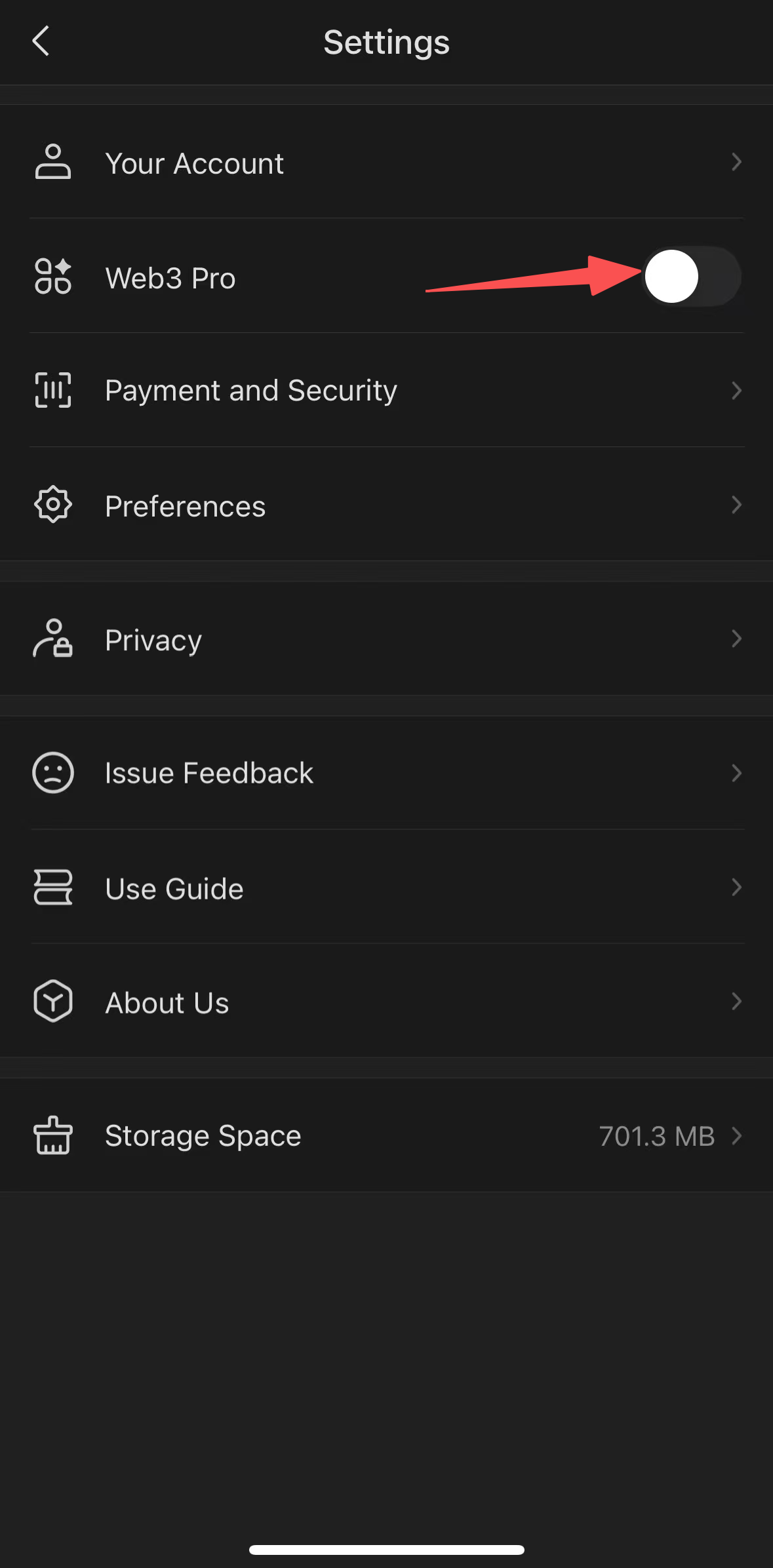 Enable Web3 Pro on the Settings page