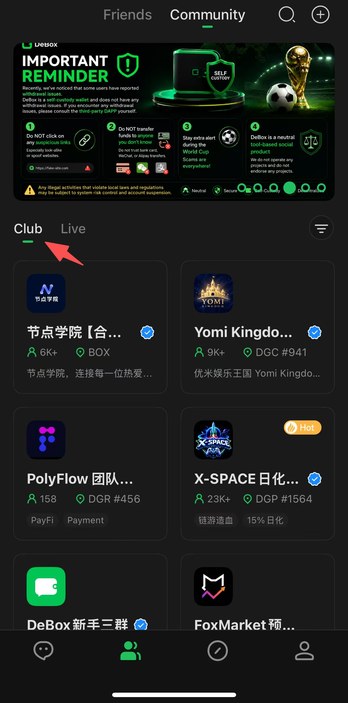Open the Club section under Community and choose a Club